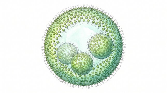Scientific Illustration of Volvox Colony Green Algae