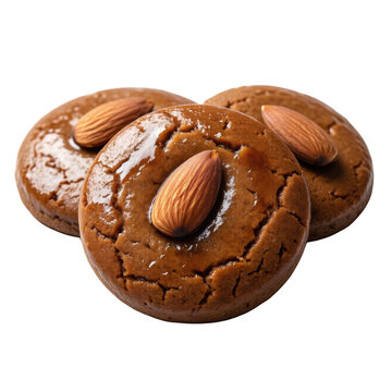 Glazed lebkuchen gingerbread with almonds, isolated on transparent background