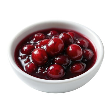 Cranberry sauce in a white bowl, isolated on transparent background