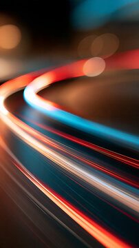 Abstract light trails from moving vehicles at night, with copy space