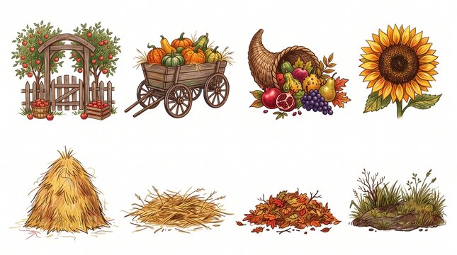 Thanksgiving celebration elements featuring garden gate harvest wagon