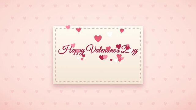 A red envelope with a gold wax seal drops in, the seal pops, the flap opens and a card slides out, Happy Valentine&rsquo;s Day writes on in script while little hearts float up.