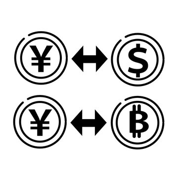 円ドルビットコインの通貨交換アイコン