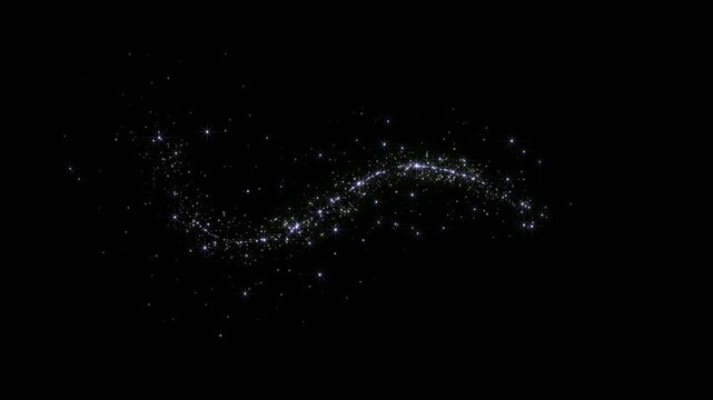 Glitter star line transition animation, glowing fairy sparkle line burst, twinkling white glowing star with sparkling glitter, particle magic tail sparkling glitter star dust trail loop animation