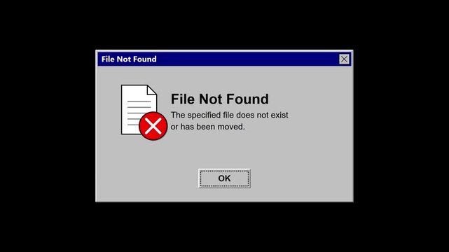 file not found vintage software failure notification