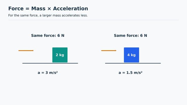 Force Equals Mass Times Acceleration, F = ma Physics Explained, Educational Science Animation, Easy to Learn Science for Students, Classroom Explainer Video