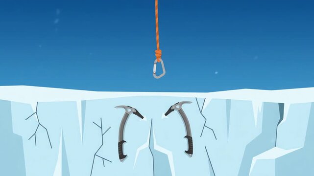 Climbing Rope and Ice Axes on Ice Wall, Winter Animation