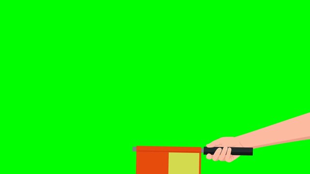 Animation of an assistant referee hand holding a offside flag on green screen background,