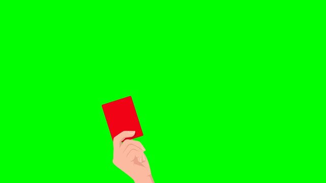 Animation of a referee hand raising a red card on green screen background