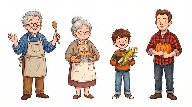 Thanksgiving celebration with grandfather grandmother boy and man