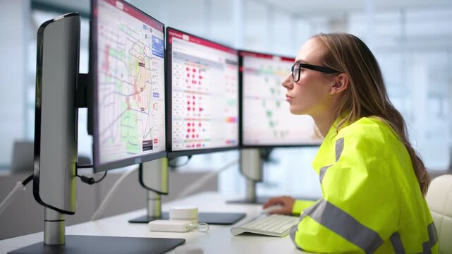 Fire Chief Monitors Emergency Response Dashboard On Computer