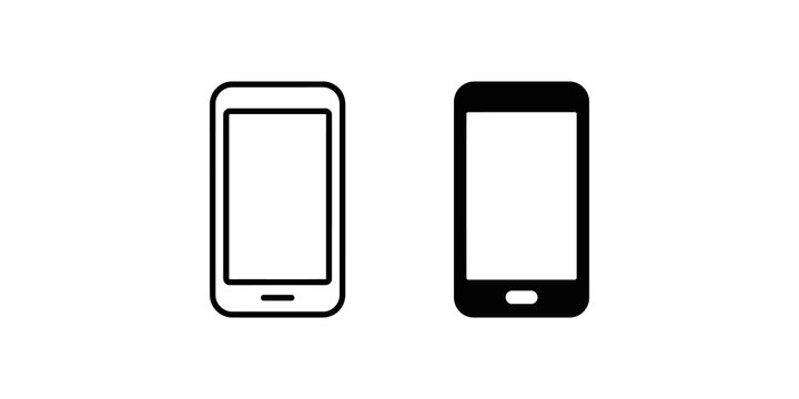 Set of black smartphone icons featuring linear and solid vector designs for mobile user interface projects.