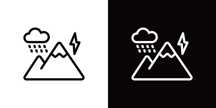 悪天候の山のアイコン 登山 雨 天気 雲 嵐