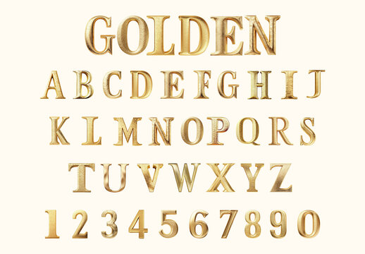 Elegant Golden Alphabet And Numbers Font Set