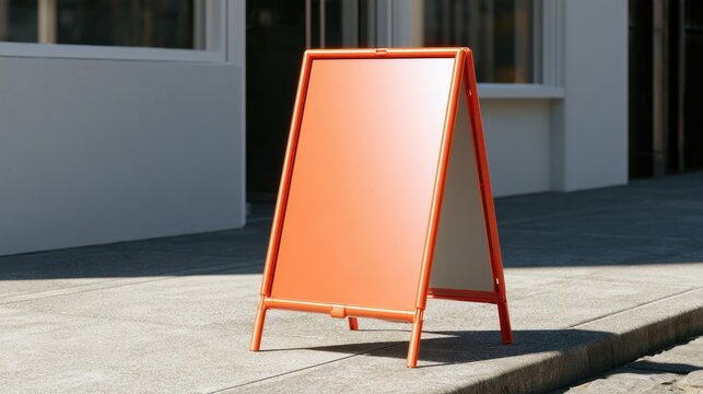 3D rendered illustration of a compact portable banner stand guiding customers to a shop entrance