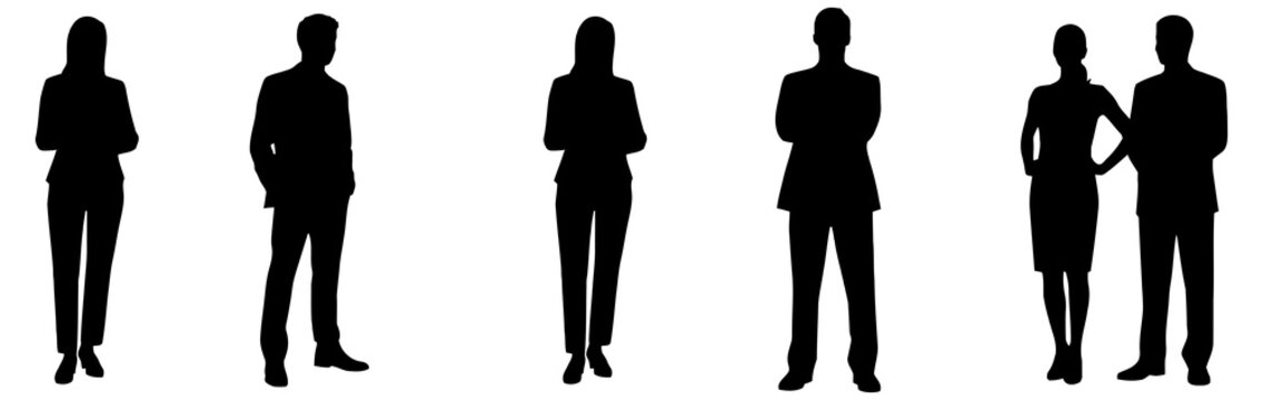 Black silhouettes of diverse business people standing