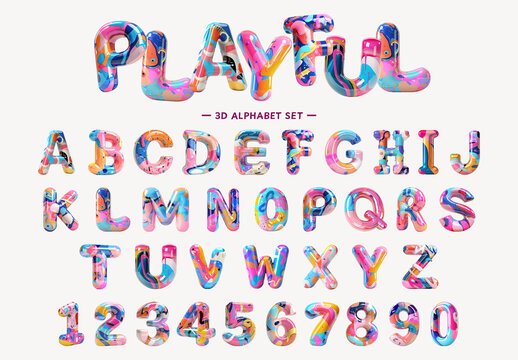 Vibrant 3d Alphabet Font Set