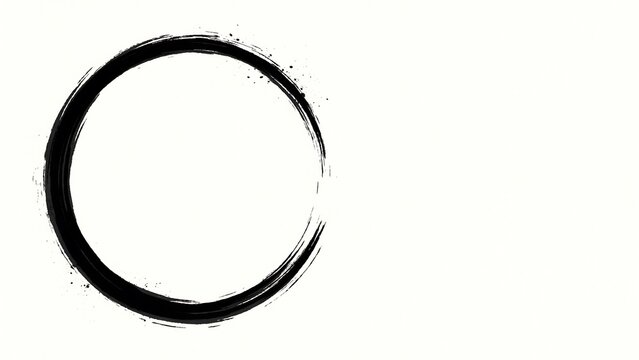 Hand drawn black ink brush stroke circle isolated on white background, for minimalist
