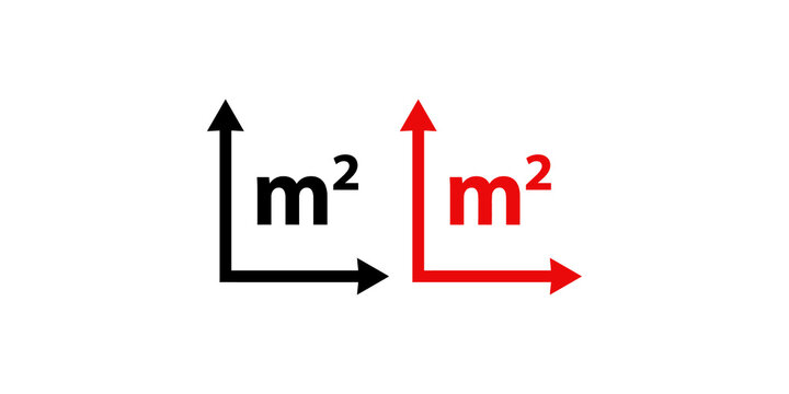 Area square meter symbols set featuring black and red color scheme for architectural planning and real estate measurement diagrams.
