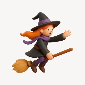 Charming witch flying illustration.