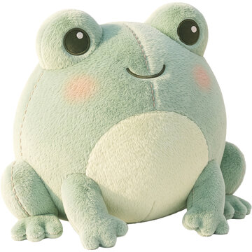 Cute animal doll soft fur A cute, plump, green plush frog toy sits with a sweet smile and rosy cheeks, its large, round eyes conveying innocence and charm.
