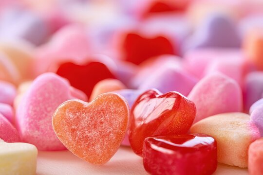 Bright Candy Hearts Backdrop: Colorful Valentine Background with Glossy Sweet Hearts
