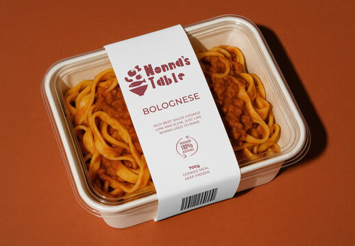 Package Mockup Of Pasta With Bolognese Sauce PSD