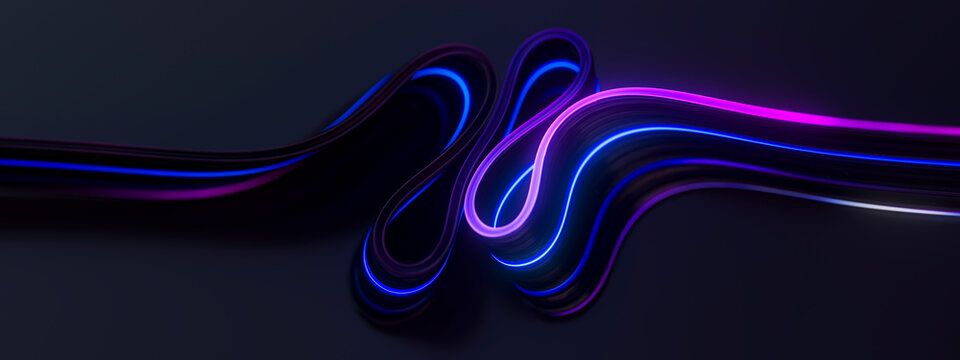 Immersive 3D Digital Lightscape with Flowing Purple and Blue Neon Bands