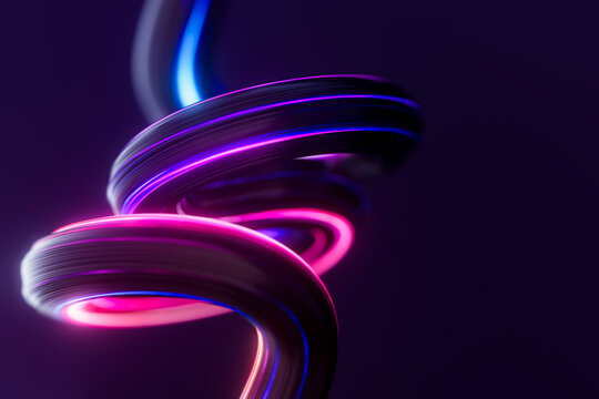 Interlaced glowing blue and magenta loops resembling high speed communication paths, 3D illustration