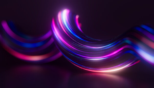 Flowing neon waves in purple and cyan with smooth layered motion, futuristic 3D energy background