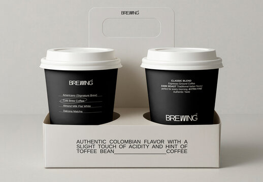 Coffee Cups Mockup With Elegant Packaging PSD