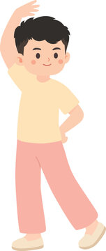 Cute Little Boy Stretching Arm Exercise Fitness Healthy Lifestyle