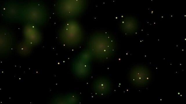 A significantly slower, seamless looping 4K motion graphics background featuring soft flowing dust, glowing pollen, and ambient light motes drifting smoothly with a gentle wind breeze against a dark b