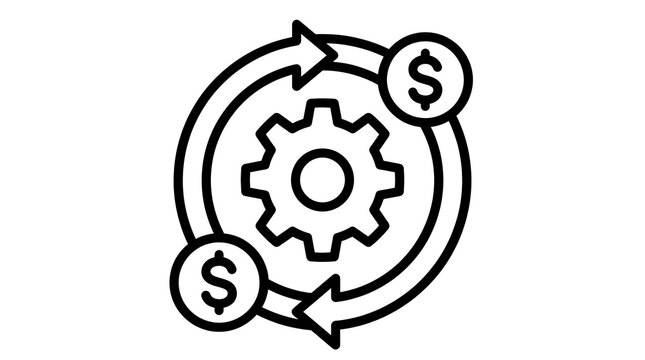 Money exchange cycle icon with gear and dollar coins, business process