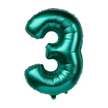 Teal inflatable number three balloon PNG transparent background
