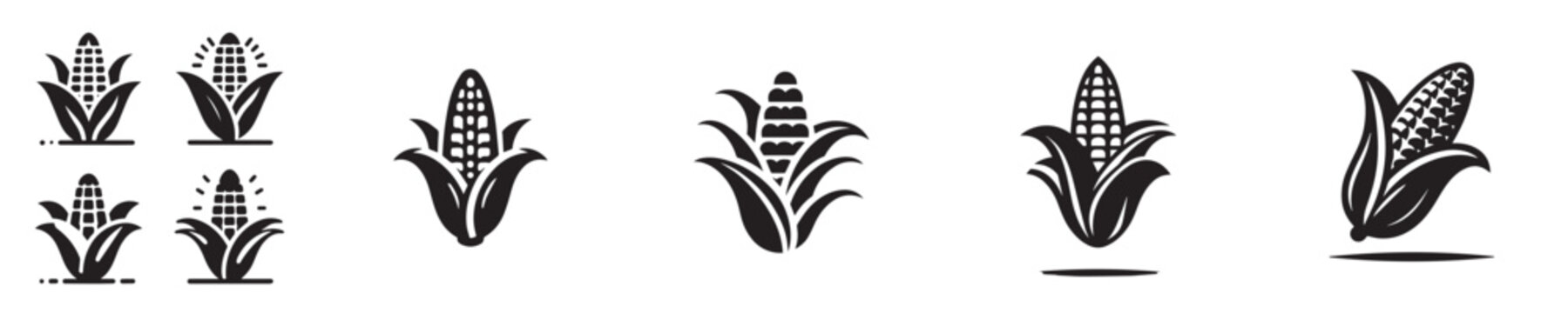 set of vector corn in silhouette style
