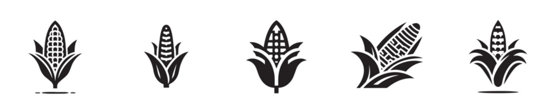set of vector corn in silhouette style