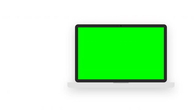 Laptops and smartphones with green screen mockup sliding on transparent background