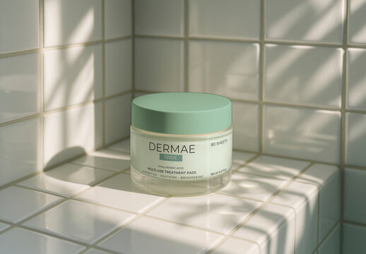 Skincare Jar Mockup On Tiled Surface PSD