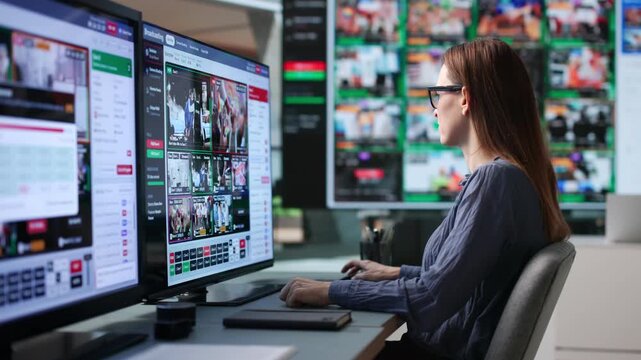 Broadcast Engineer Monitors Live Multi-camera Streams