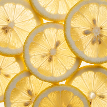Fresh lemon slices overlapping with bright yellow citrus texture and