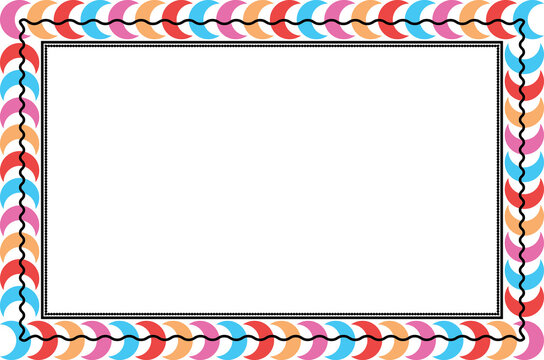 Colorful crescent moon pattern border frame with black wavy lines and white copy space. Design print for certifiate, greeting, invitation,menu and presentation. 66