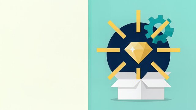 Business Value Proposition Animation Storyboard with Diamond Icon and Gear Symbol