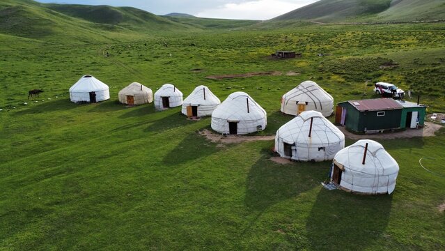 Nomadic yurts song kul lake Kyrgyzstan