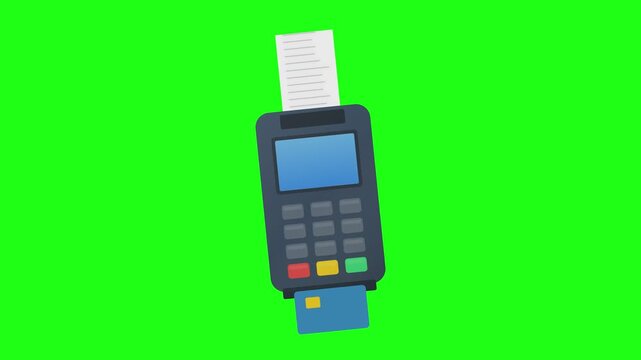 Payment Terminal POS Machine Processing Transaction with Receipt Printing