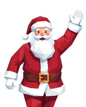 Low poly Santa Claus character waving hand isolated on a transparent background