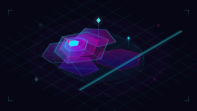 Futuristic glowing isometric data grid animation with scanning laser