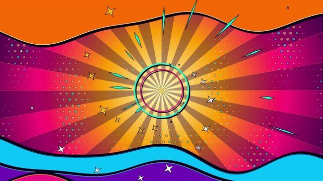 Tropical Pop Art Halftone Sunburst And Neon Graphic Waves Motion Loop Background