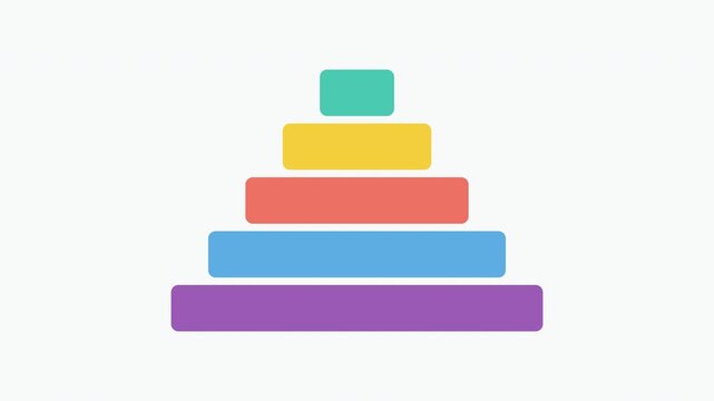 Colorful pyramid chart with five levels assembling on transparent background