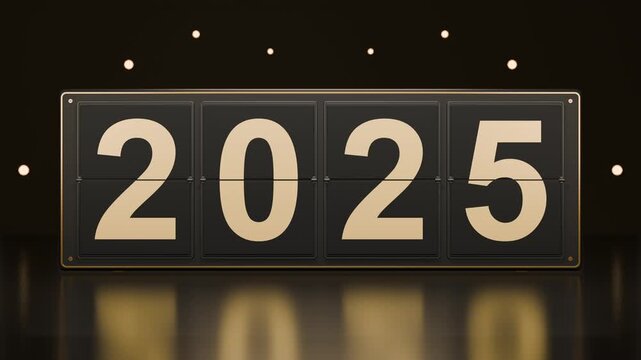 2027 New Year Split-Flap Countdown with Gold Confetti Burst